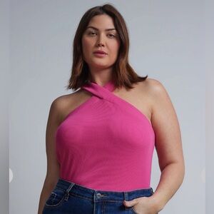 NWT New York & Company bright pink ribbed halter top SIZE XL